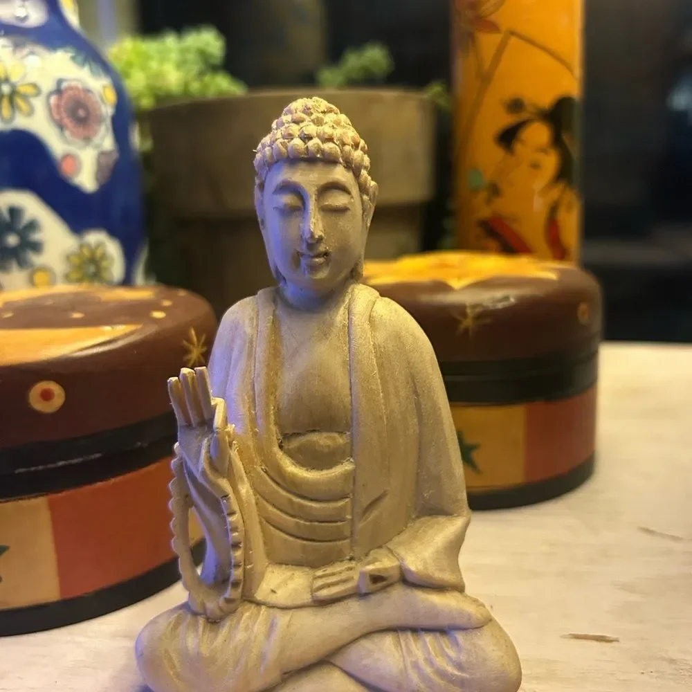 Serene Handcrafted Wooden Cream Buddha Sculpture Indonesia - Picture 2 of 11